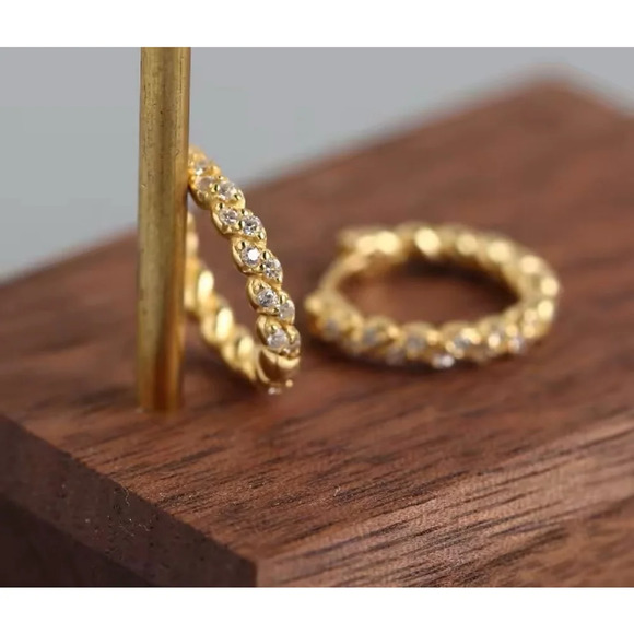 Gold Sparkling Hoop Earrings | Yellow Gold S925 - Picture 3 of 16